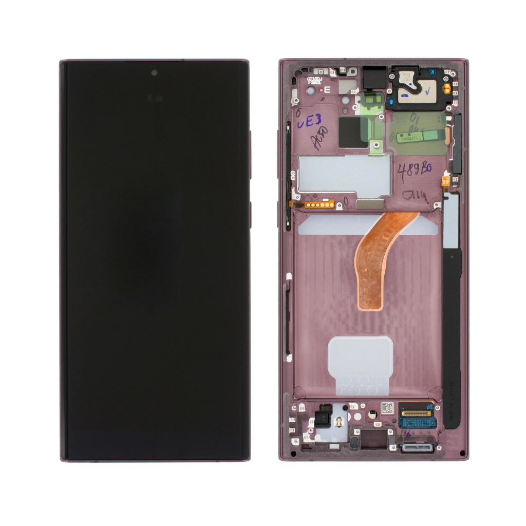 Samsung Galaxy S22 Ultra - OLED Assembly with frame (Burgundy) - OEM