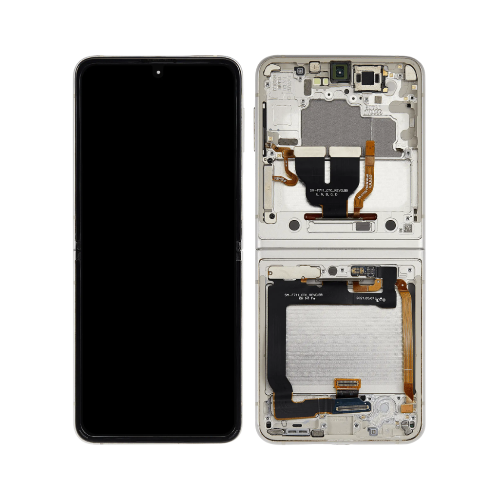 Samsung Galaxy Z Flip 3 - OLED Assembly with frame (White) - Service Pack