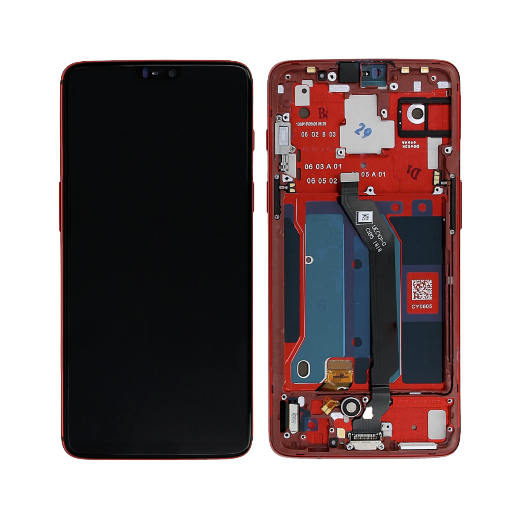 OnePlus 6 - OLED Assembly with Frame (Amber Red) - OEM